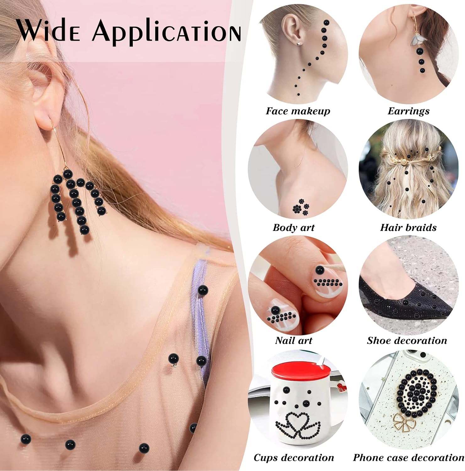 TOAOB 13000pcs Black Flat Back Pearl Beads Half Round Imitation Pearls 2mm to 10mm Assorted Sizes Plastic Gem Pearls for Crafts Nails Phone Shoes Making DIY Crafting Accessory