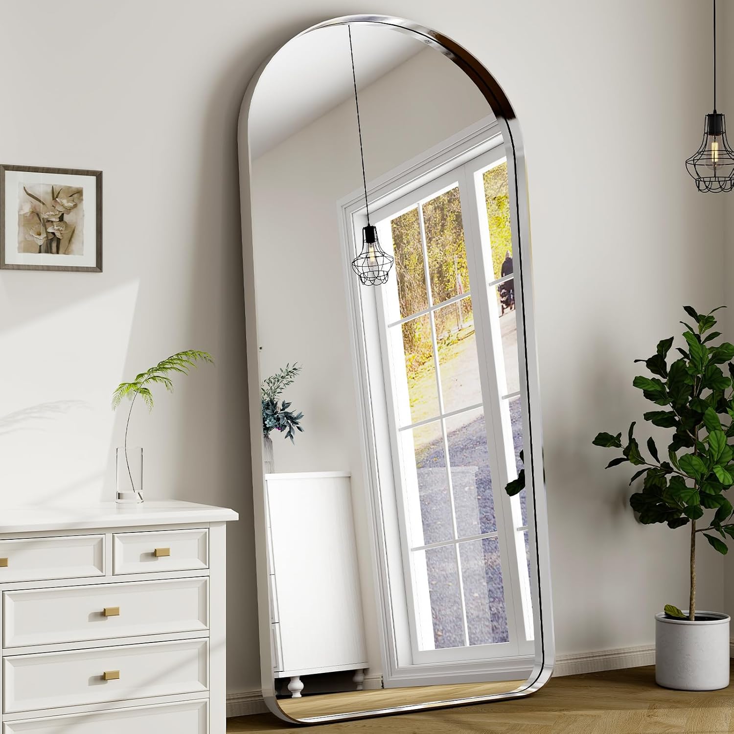 71"x30" Large Arched Full Length Floor Standing Mirror with Rounded Corners, Aluminum Alloy Frame for Wall Hanging or Home Decor, Silver - Image 2