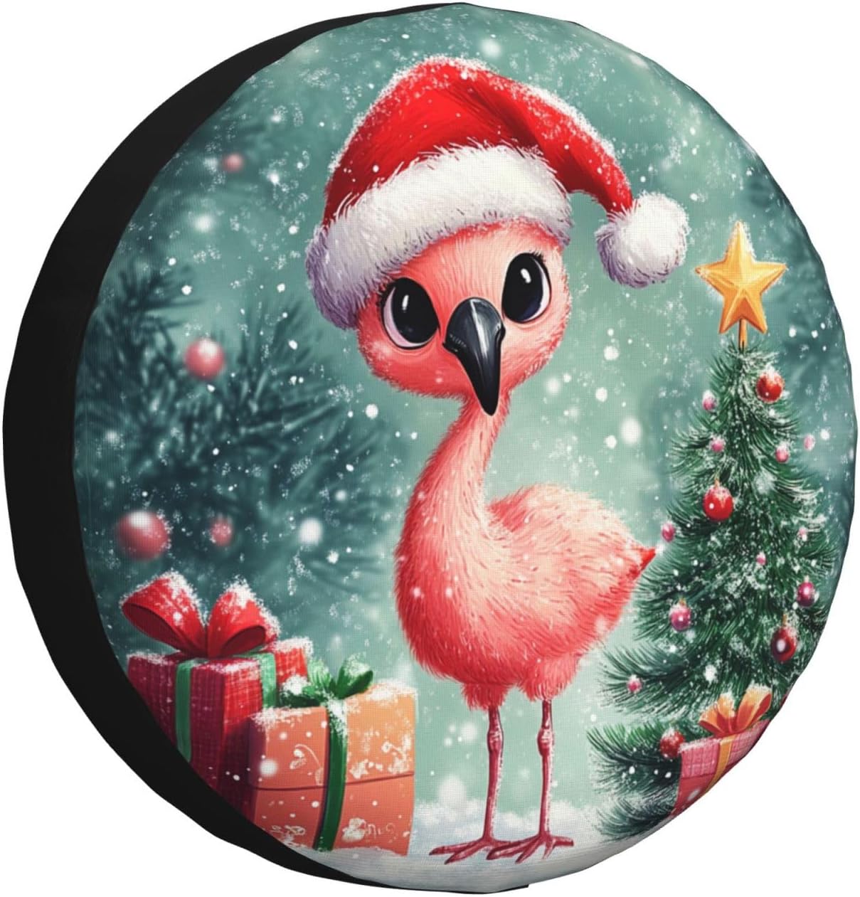 Merry Christmas Spare Tire Cover Christmas Flamingo Universal Wheel Protectors Wheel Covers for Rv Camper Travel Trailer SUV Truck 17 Inch New Year Decor
