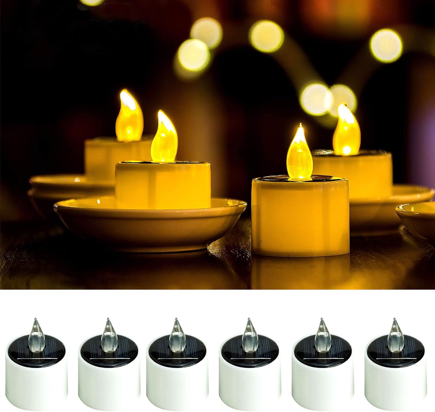 VOOKRY 6 Pack Solar Candle Lights-Rechargeable Flickering Electronic Solar LED Lamp Nightlight,Plastic Flameless Solar Tea Lights for Outdoor Camping,Indoor Bedroom Decor,Christmas Gifts,2.1''x2.5''