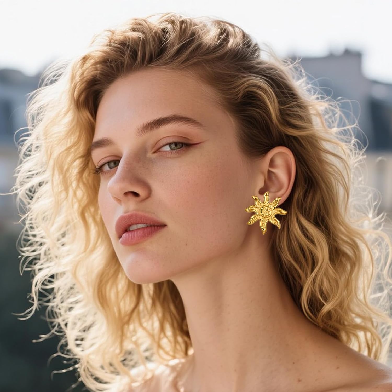 Women Flat Back Ball Stud Earrings,18K Gold Plated Brass Hypoallergenic Earrings Stud for Sensitive Ears Stud Earrings, Gold Tone - Image 5