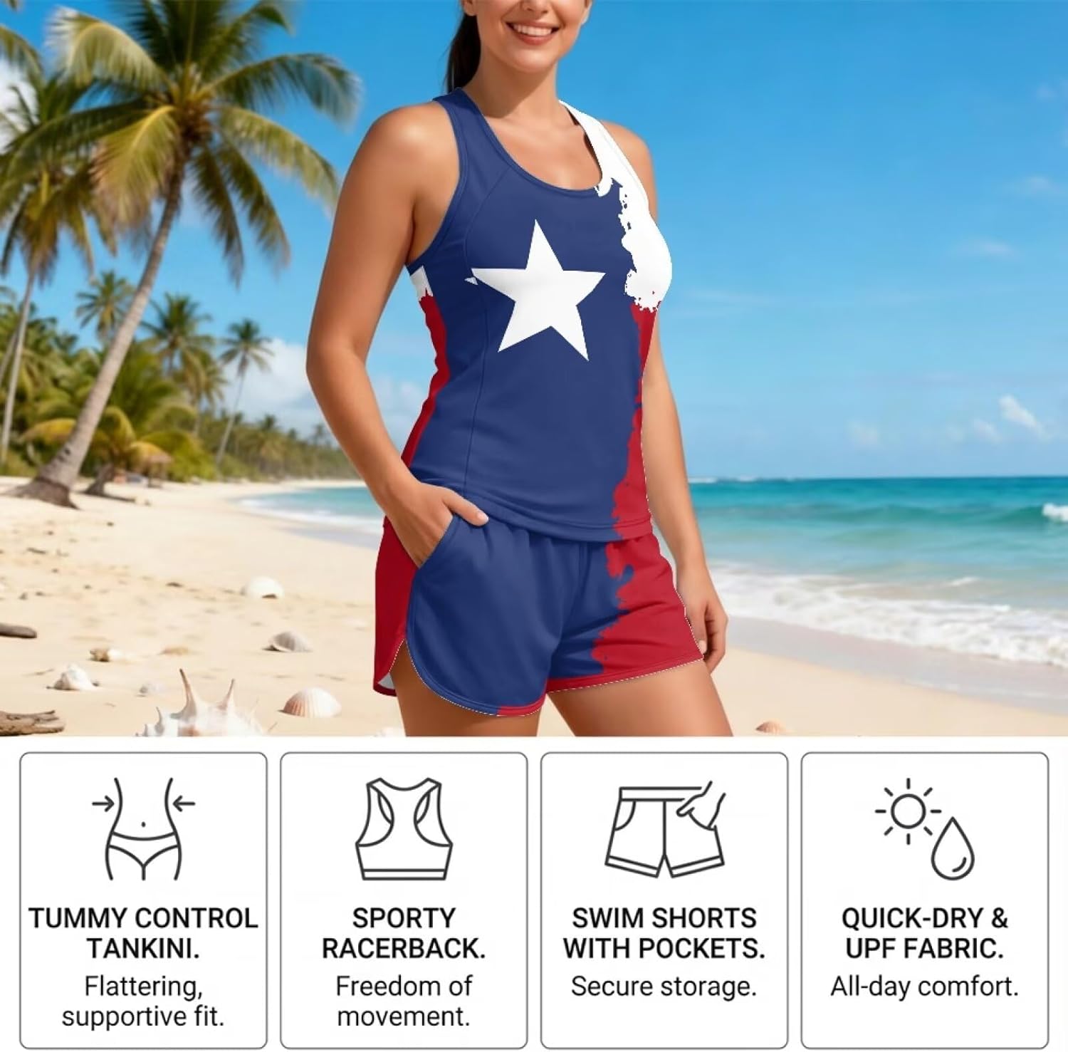 Biyejit Tankini Swimsuits for Women, Two Piece Tummy Control Bathing Suits with Board Shorts, Modest Tank Top Swim Dress