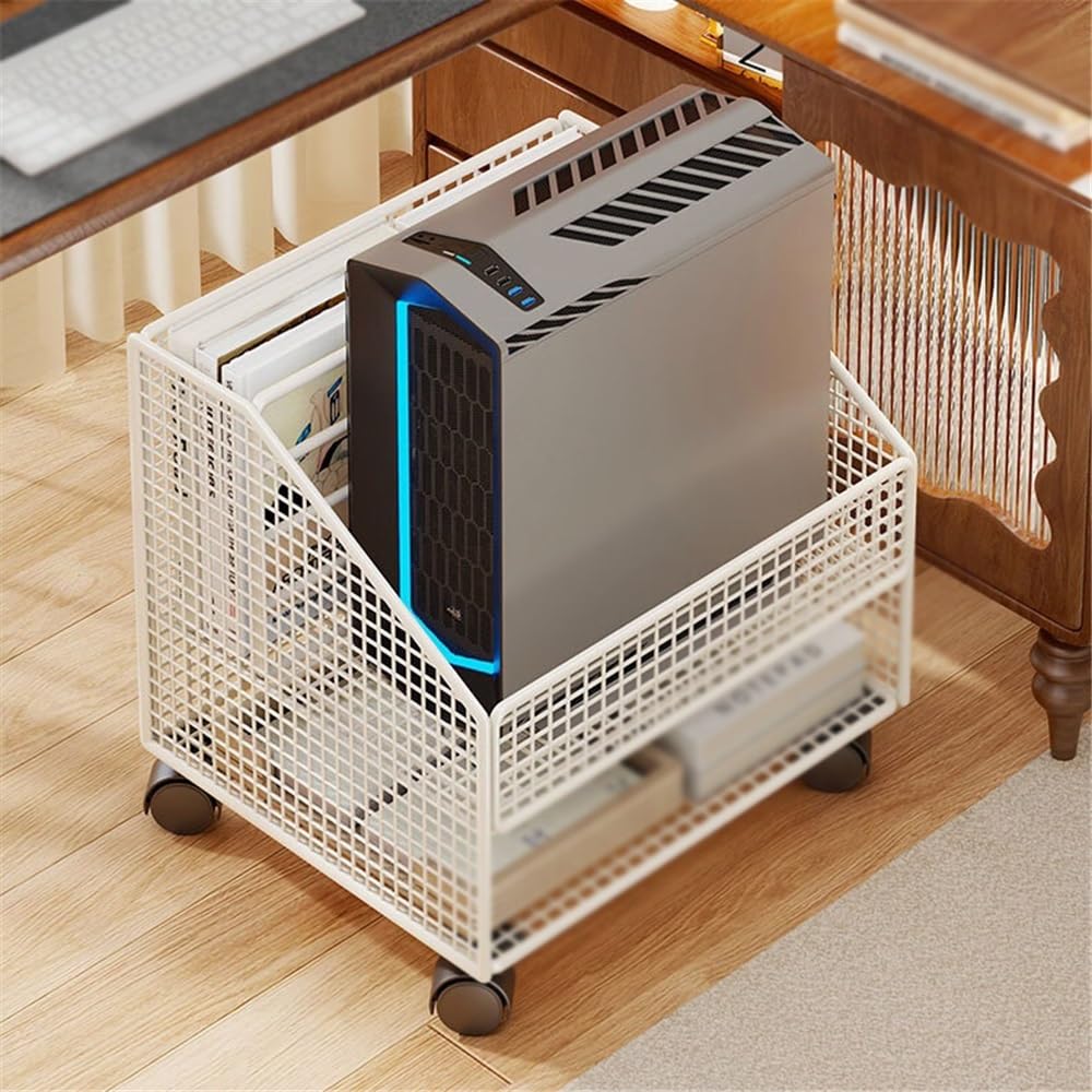 Supporto Torre for PC Mobile sotto scaffale da scrivania Supporto CPU in Metallo con Ruote piroettanti bloccabili Adatto for Ufficio Domestico sotto la scrivania(Bianco)