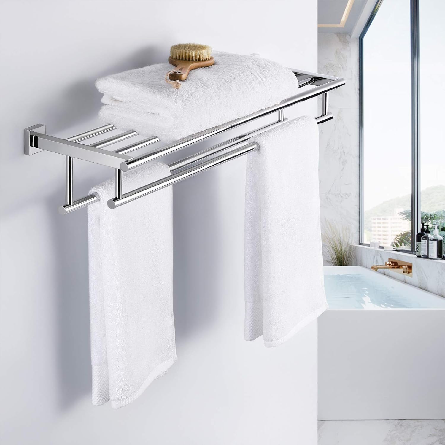 70% оƒƒ Dіѕсоunt KES Large Towel Rack, Towel Shelf with Two Bar (30 Inch Stainless Steel) Shower Organizer Modern Square Style Wall Mount Polished Finish, A2112S75