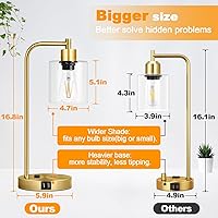 Vista 4 de Juego de 2 lámparas de mesa con control táctil, industriales, con 2 puertos USB y enchufe de CA, lámparas de mesita de noche, regulables de 3 vías