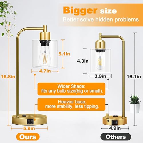 Miniatura 4 de Juego de 2-2 puertos USB y lámparas de mesa de noche con salida de CA, lámpara de mesa de noche regulable de 3 vías para sala de estar, dormitorio,