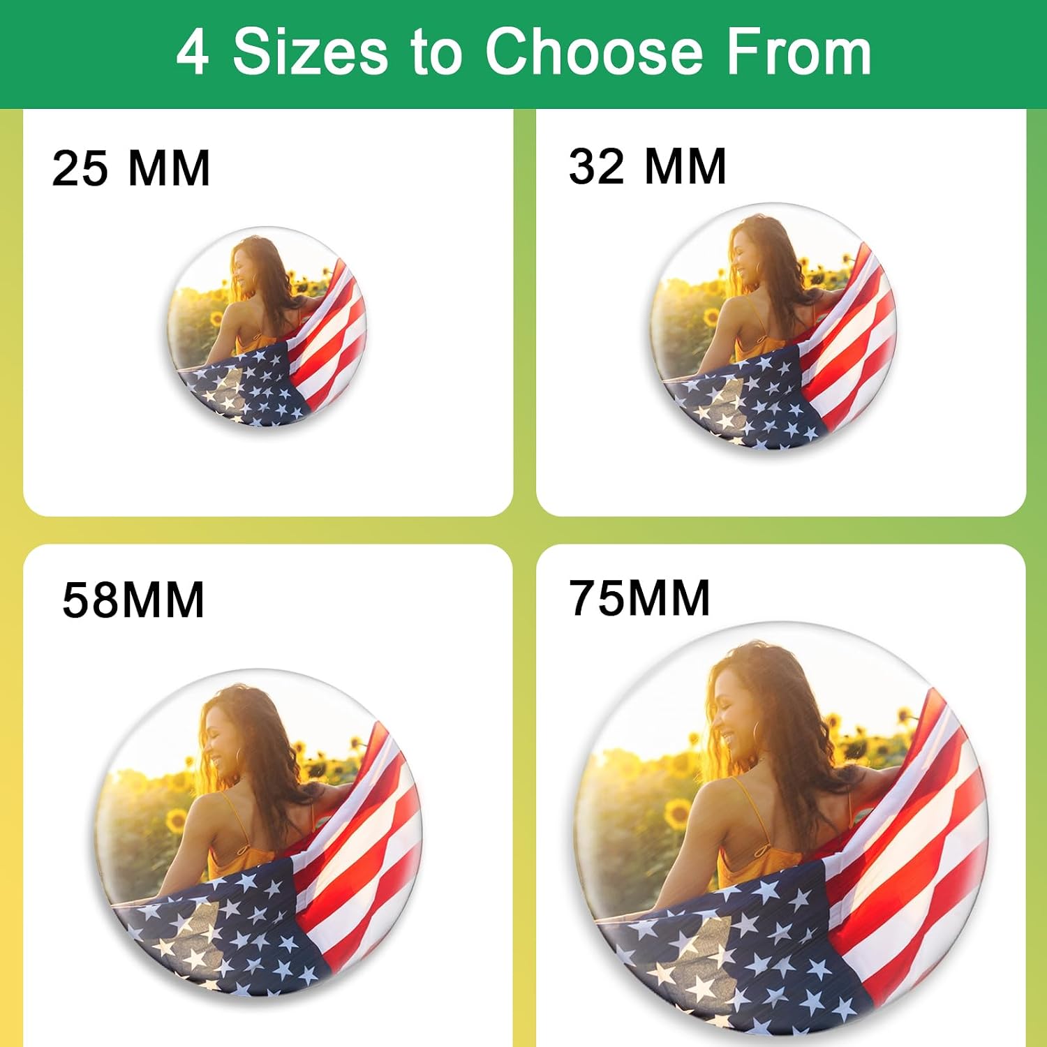 300 Sets 32mm/1.25" Button Maker Supplies, Complete DIY Supplies for Custom Buttons & Badges, Metal Covers, Metal Backs& Clear Film for Pin Maker, Badge Button Press