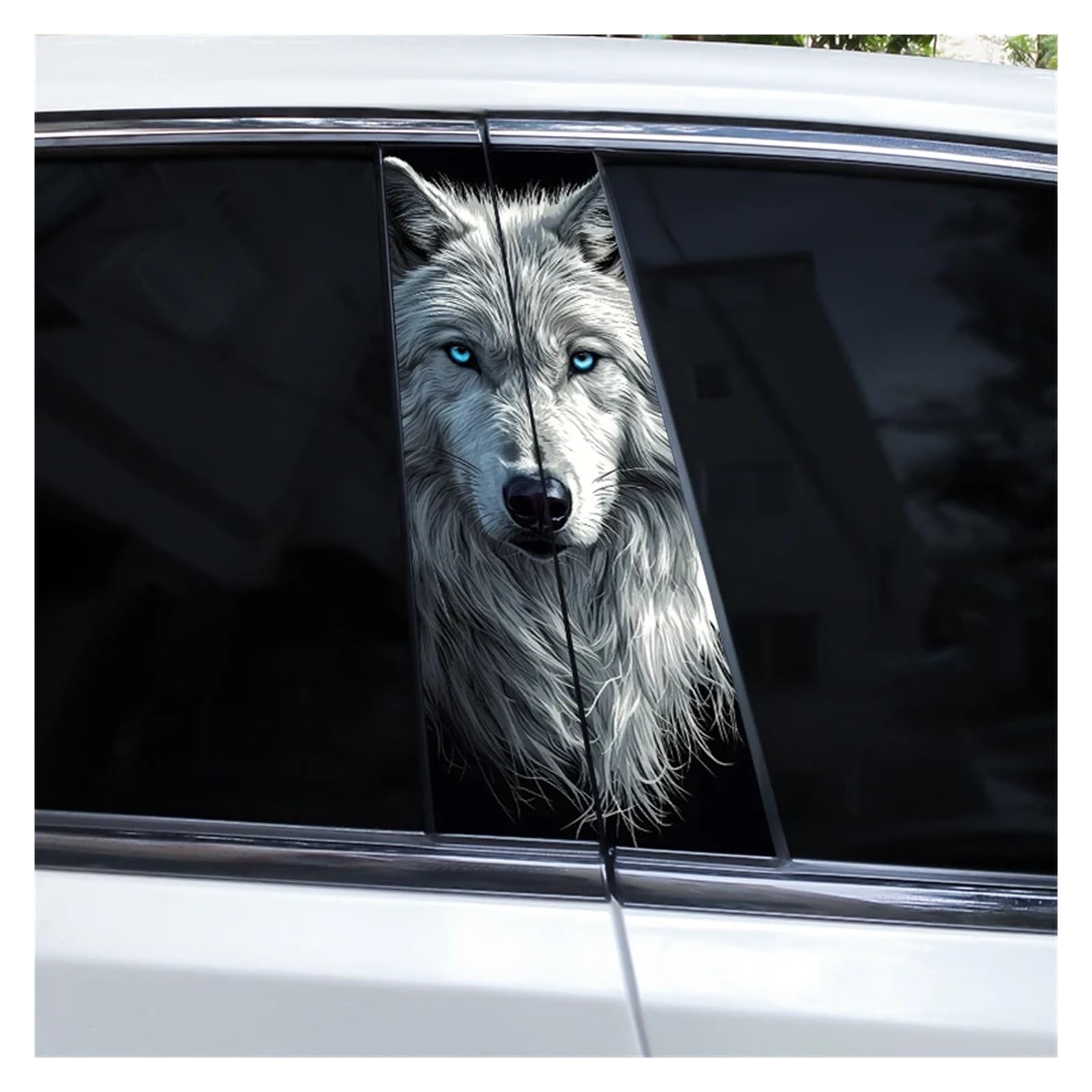 Car Side Decals 2pcs White Black Wolf Animal Car B-Pillar Stickers Door Post Sun-Proof and Waterproof Center Column Decal(Style D)