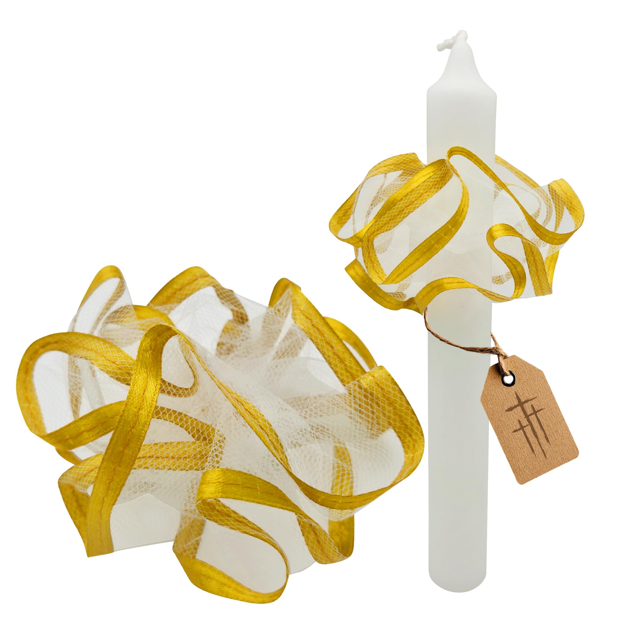 LUNEXUS Tropfschutz Wachsfänger für Stabkerzen – Altgold, Tüll Kerzenmanschette im warmen Goldton, Tropfenfänger für Kirchenkerze und feierliche Anlässe, Ø 1-4,5 cm, schützt Kleidung und Hände