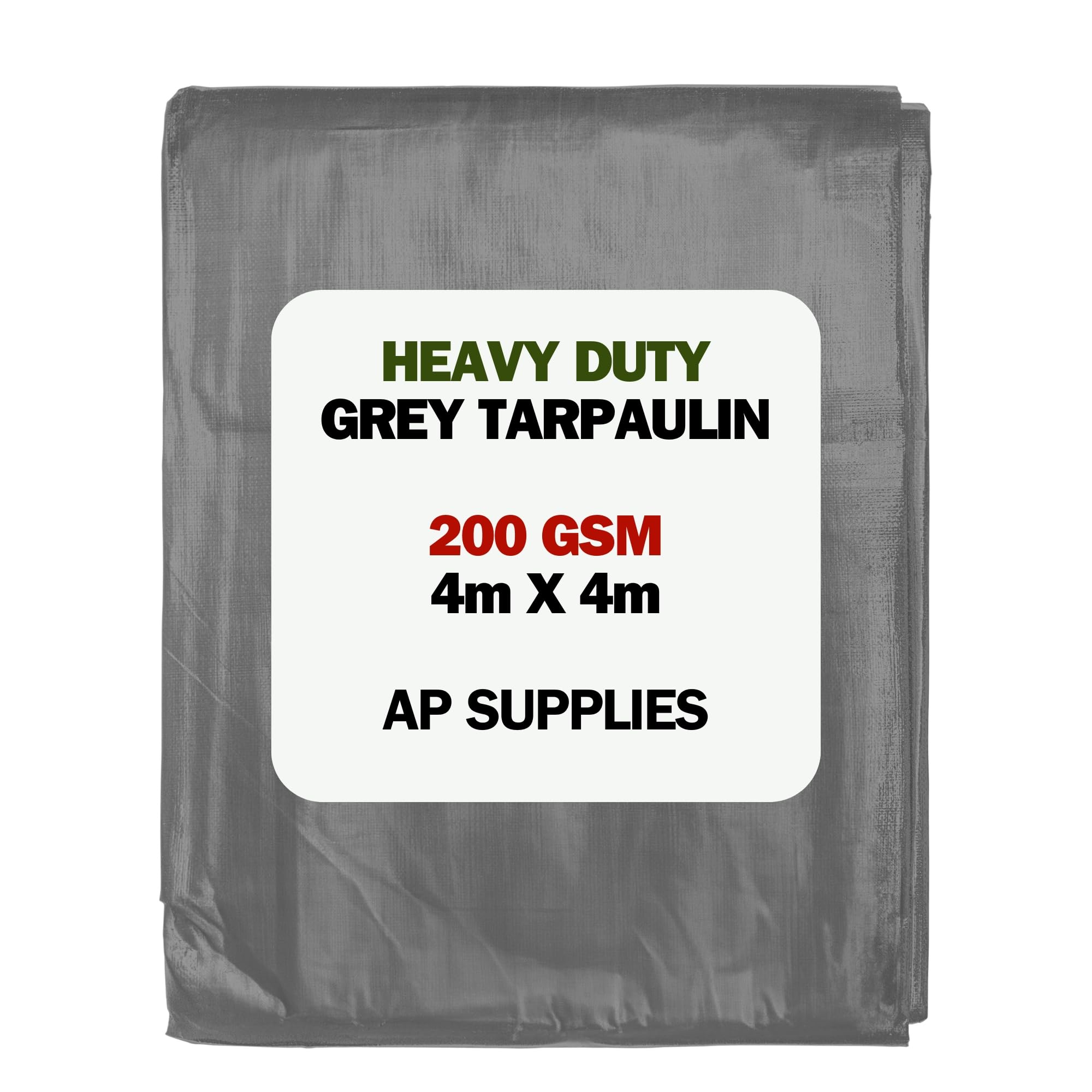 AP Supplies 200gsm Grey Tarpaulin 4m x 4m – Waterproof, Tear Resistant, UV Protected Ground Sheet Cover for Camping, Construction, Garden & Outdoor Equipment Protection