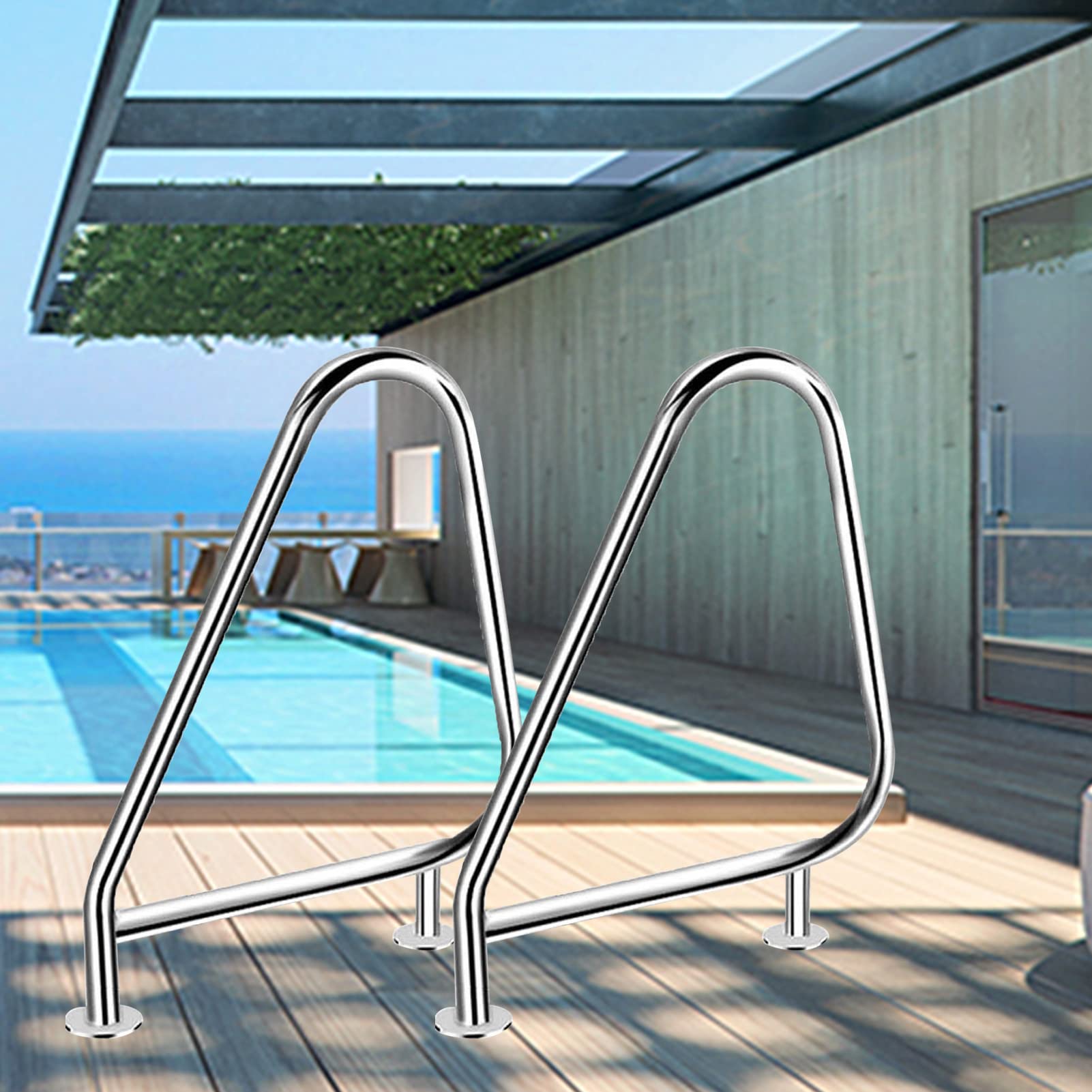 Barandillas para Piscinas, barandillas de Seguridad ergonómicas de Tres Curvas, Fabricadas en Acero Inoxidable 304, aptas para Piscinas empotradas.