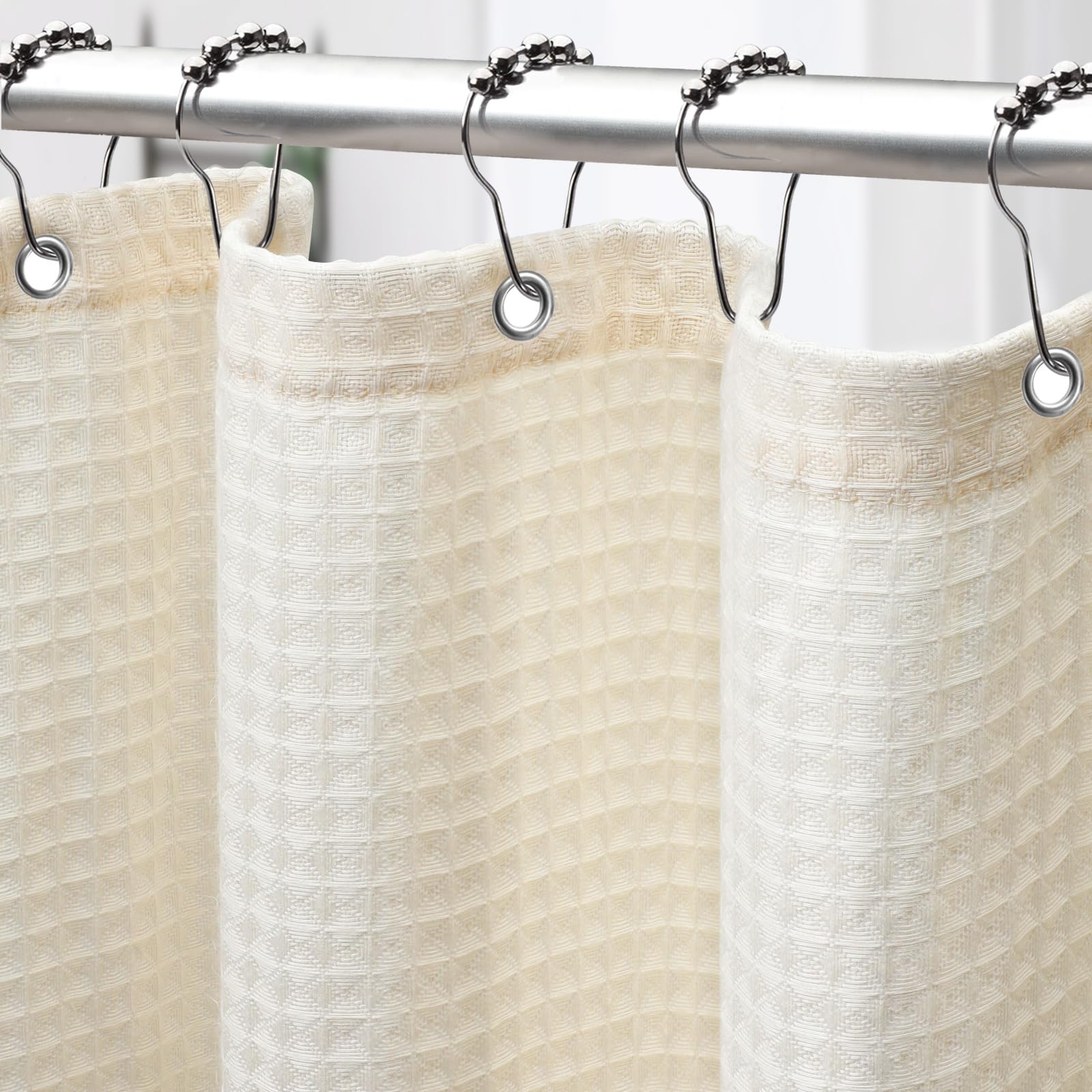 Rideau de douche en coton gaufré ivoire fini les douches sombres et le plastique