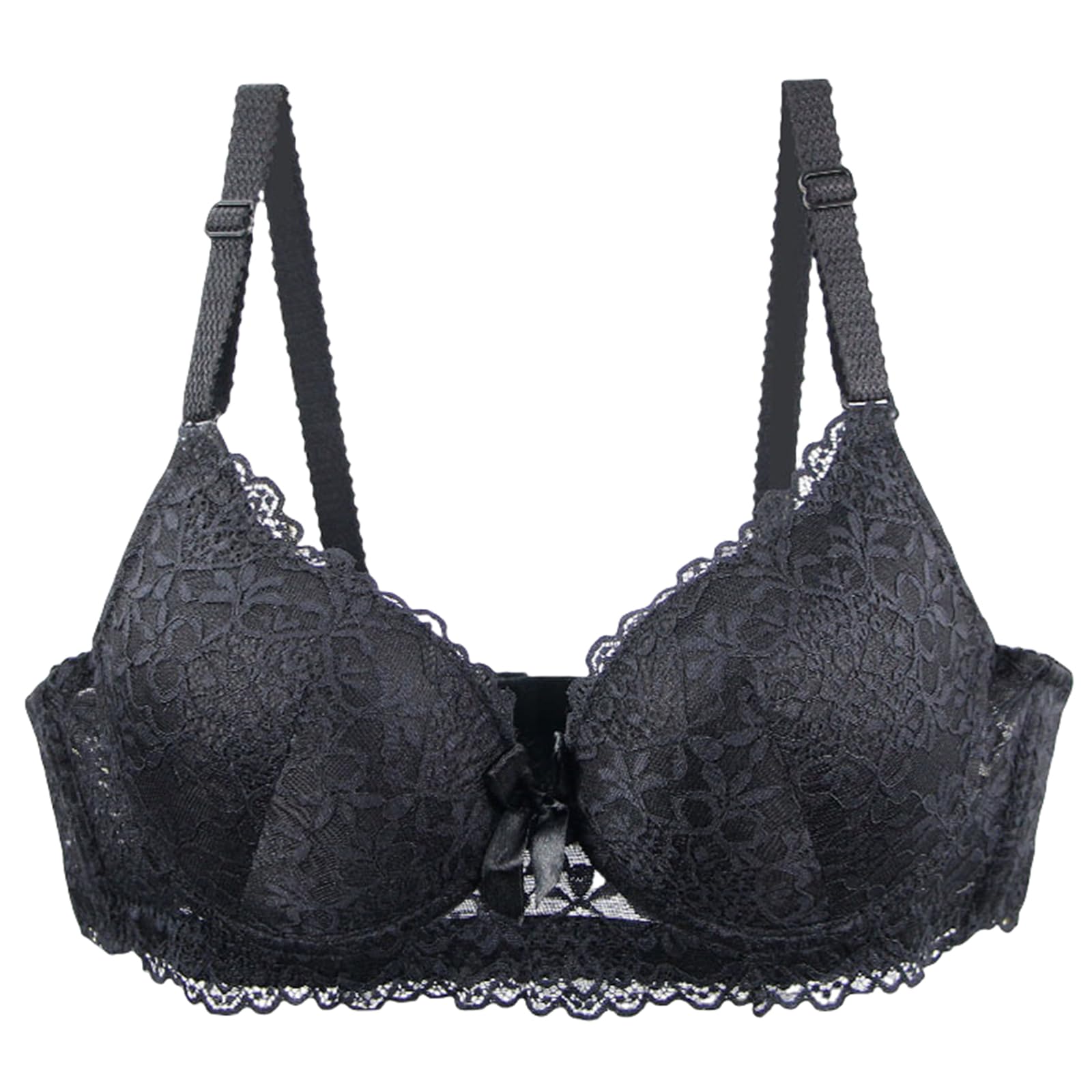 Yuyuch Women's Black Push Up Lace Soft Padded Plunge Bra Underwire Lift Up Full Coverage Comfort Everyday Bra (42B,)