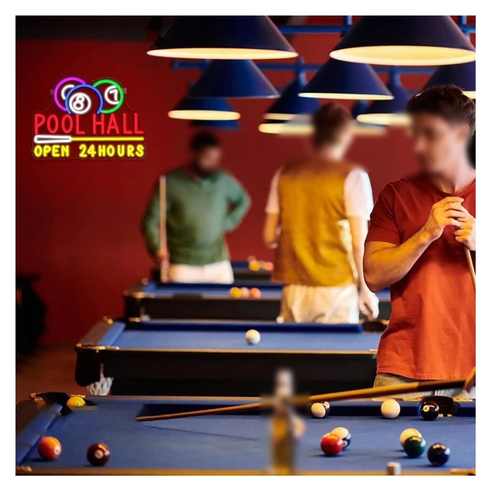 Decoración Lámparas Letrero De Neón Pool Hall Open 24 Hours