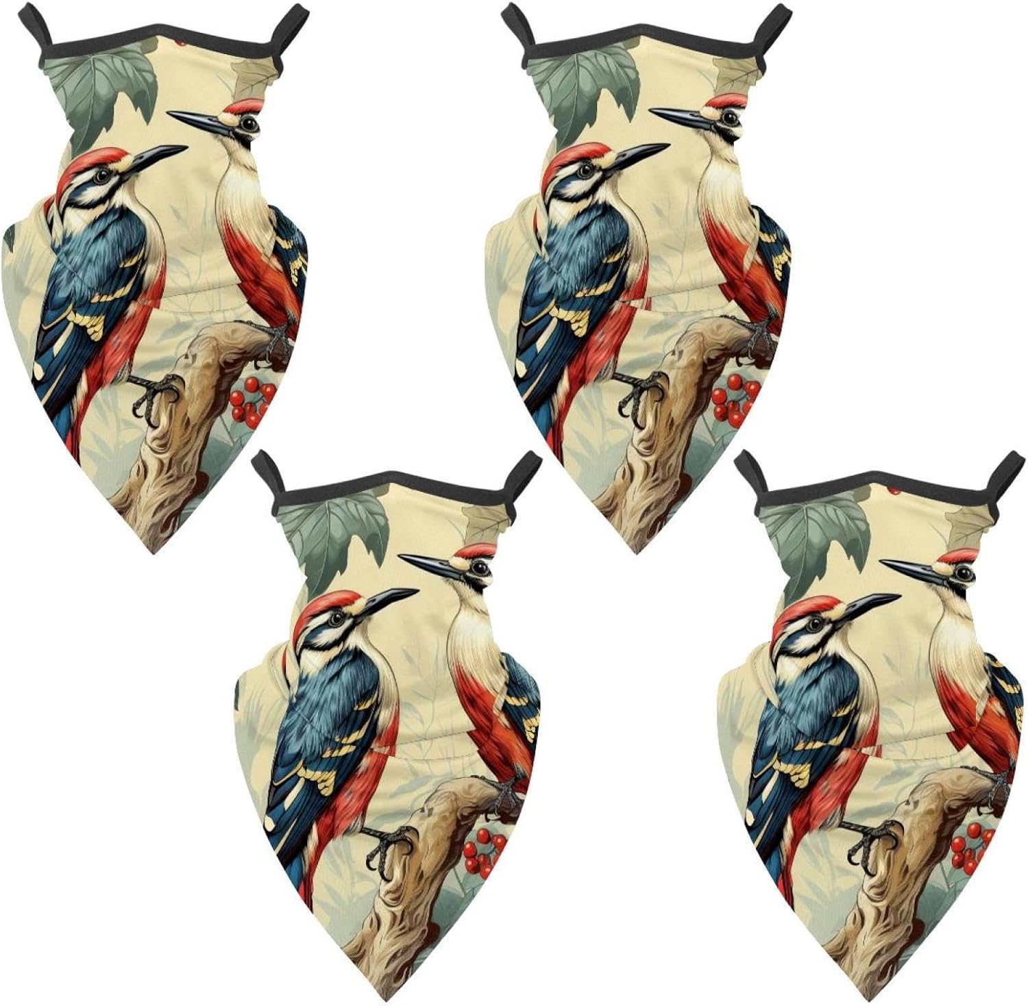 4 Pack Woodpecker Neck Gaiter Face Cover Scarf, Breathable Sun & Wind-proof for Skiing Fishing Hiking Cycling