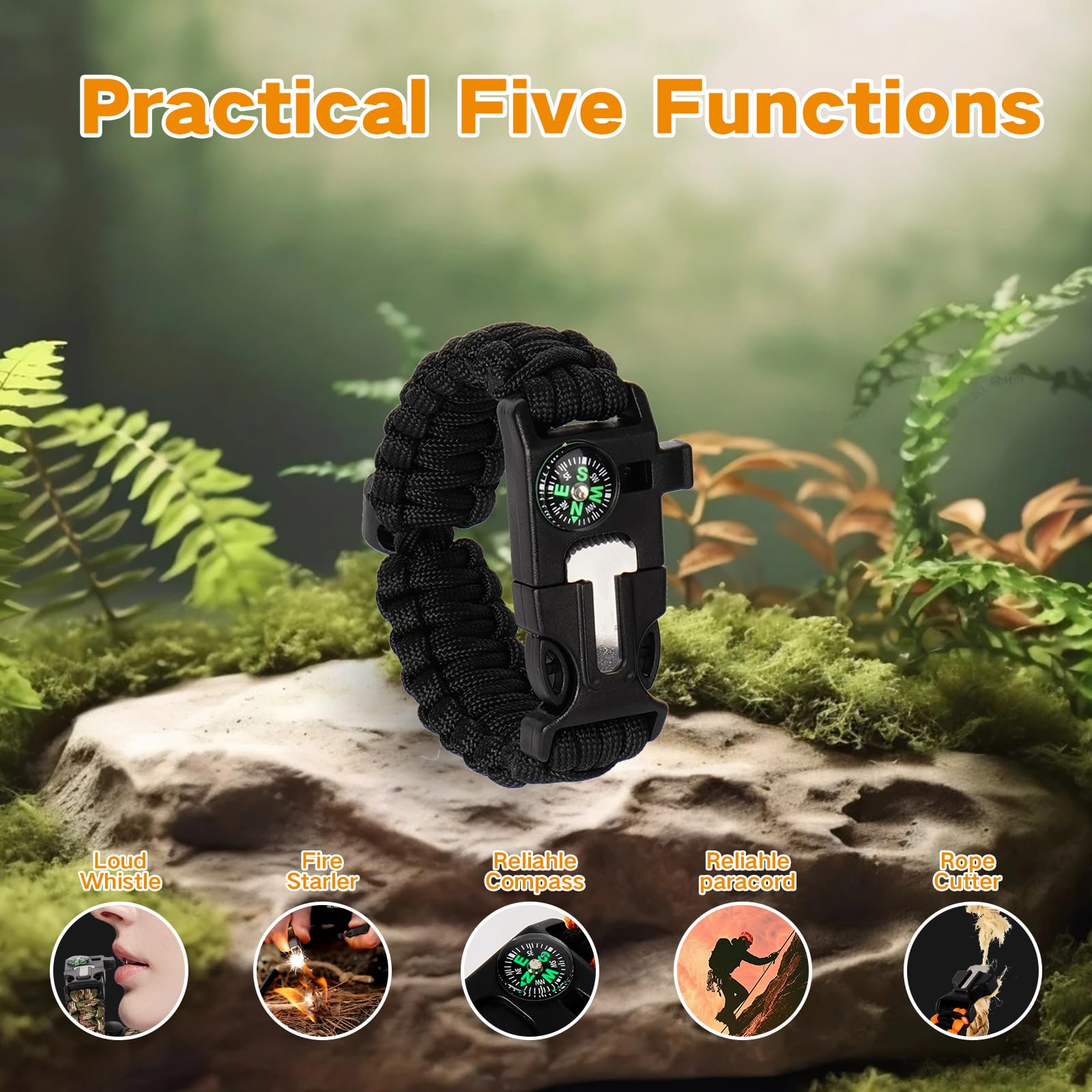 6 Bracelets Survie SUPRBIRD – 5 En 1 (boussole, Sifflet, Silex, Lame, Paracord), Réglable 23-28,5 Cm – Pour Camping, Randonnée, Urgence !