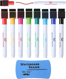 Mr. Pen- Magnetic Dry Erase Markers, 8 Pack with Eraser, Magnet, Fine Tip Dry Erase Pens