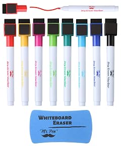 Mr Pen- Magnetic Dry Erase Markers 8 Pack with Eraser Magnet Fine Tip Dry Erase Pens