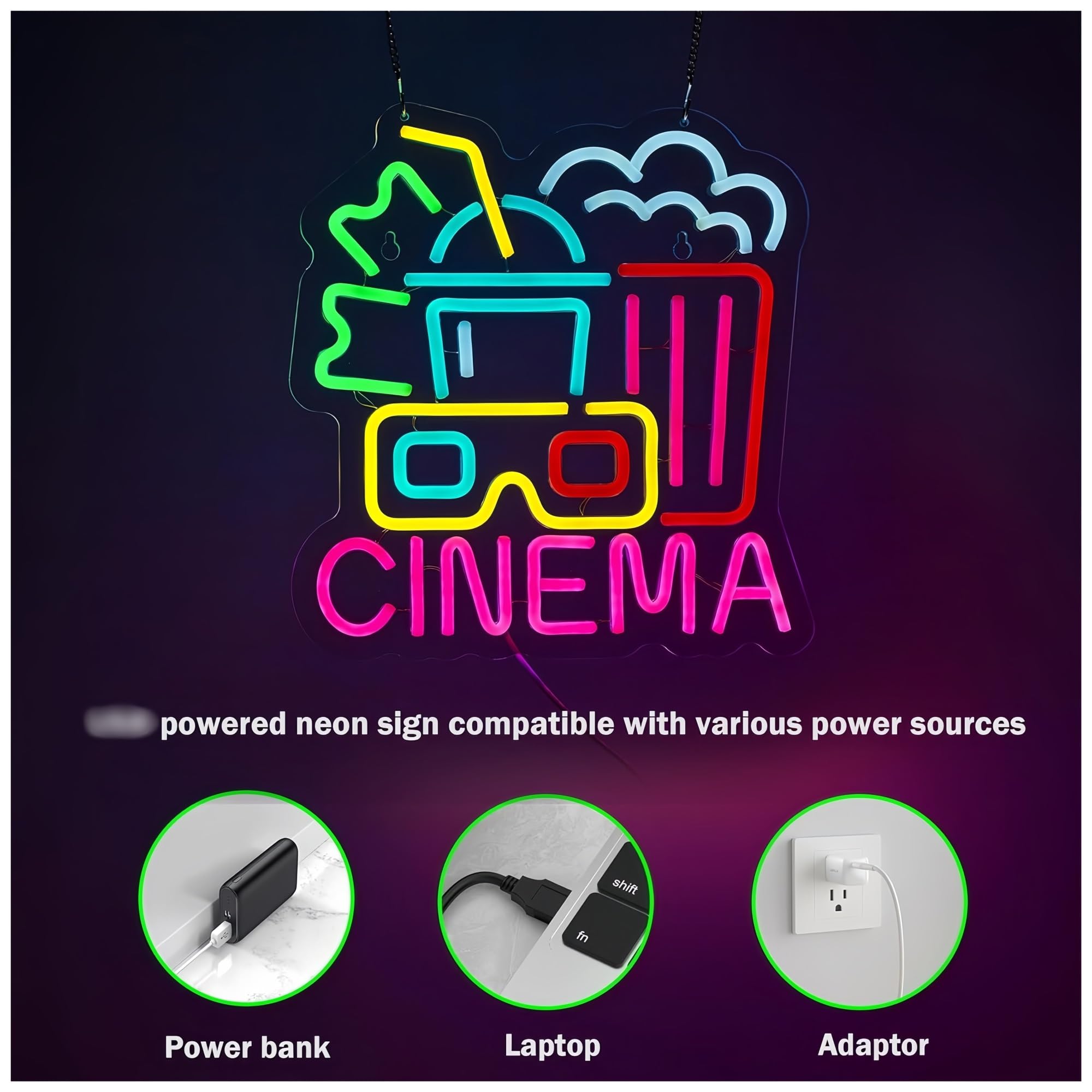 Luce al neon Decorazione da parete con luce dimmerabile per insegna al neon del cinema per feste di compleanno in camera