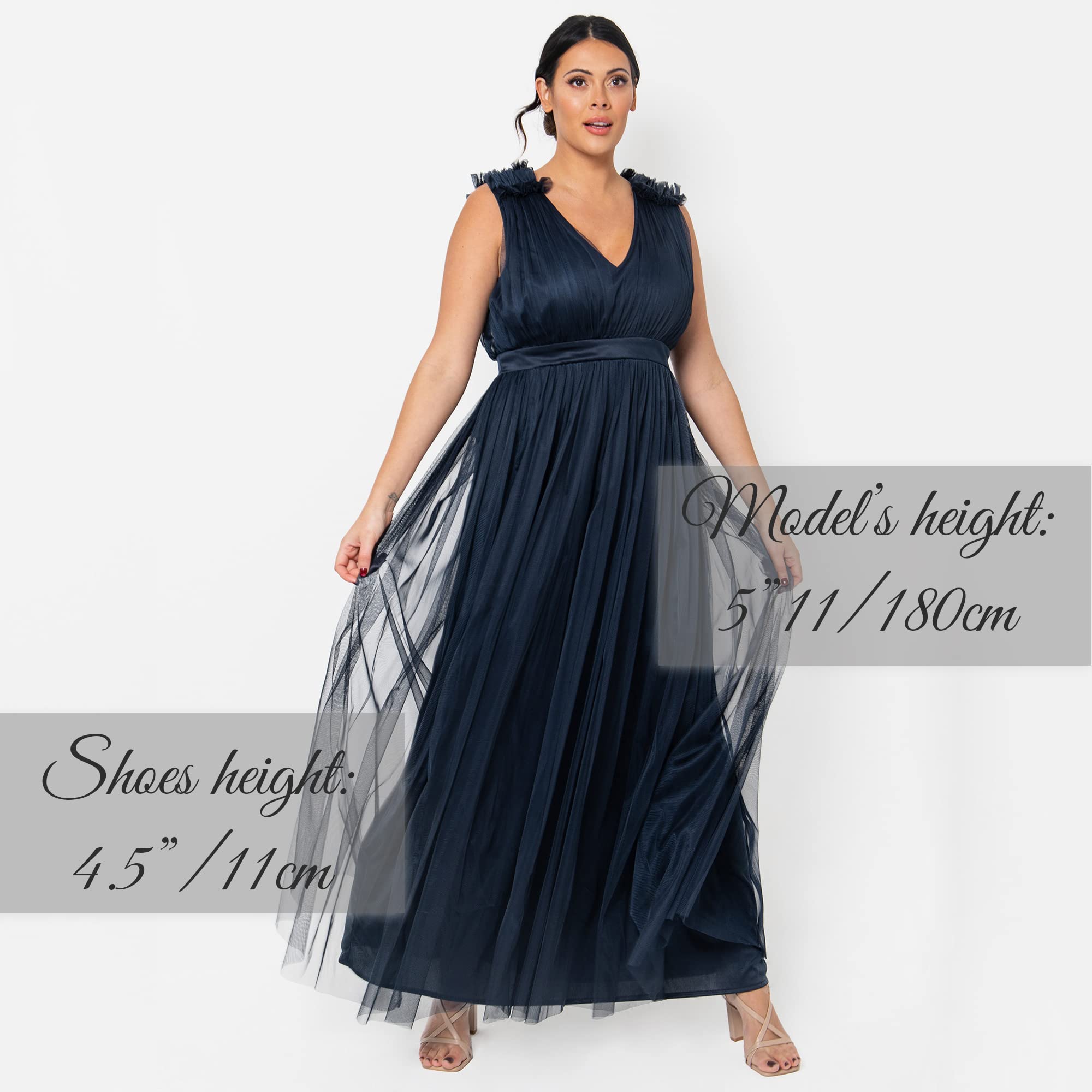 Maya Deluxe Robe Longue sans Manches avec col en V à Volants et Taille Empire pour Bal de Fin d'année, Mariage, Demoiselle d'honneur Femme