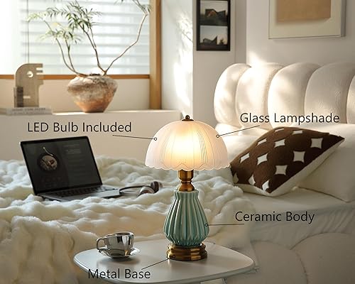 Miniatura 5 de Lámpara vintage para sala de estar, lámparas de mesa de cerámica modernas de 16 pulgadas para dormitorio, mesita de noche retro lámparas