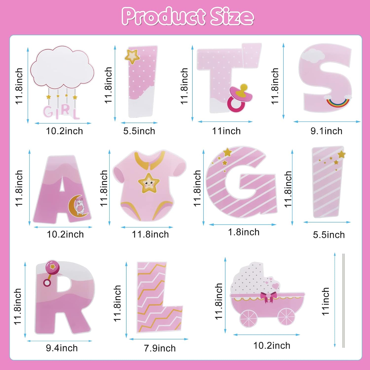 11 Pieces It's A Girl Yard Sign with Stakes,Pink Gender Reveal Baby Shower Signs,Welcome Home Girl Sign for Lawn Decorations,Not Fade,Outdoor Lawn Garden Party Use