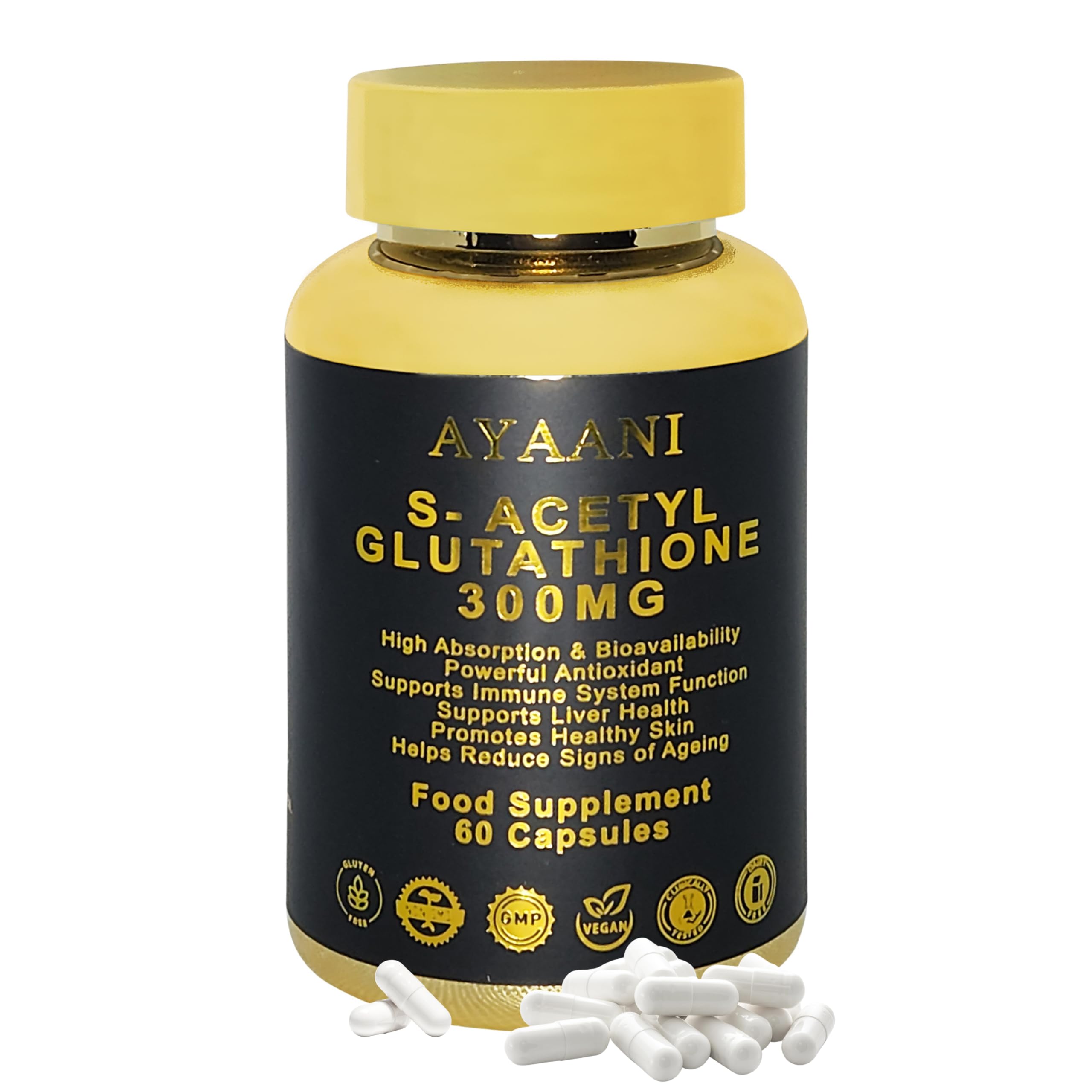 S‑Acetyl Glutathione 300 mg – High‑Absorption Vegan Capsules (60 Count) for Skin Brightening, Liver Detox & Immune Support, Advanced Antioxidant Supplement