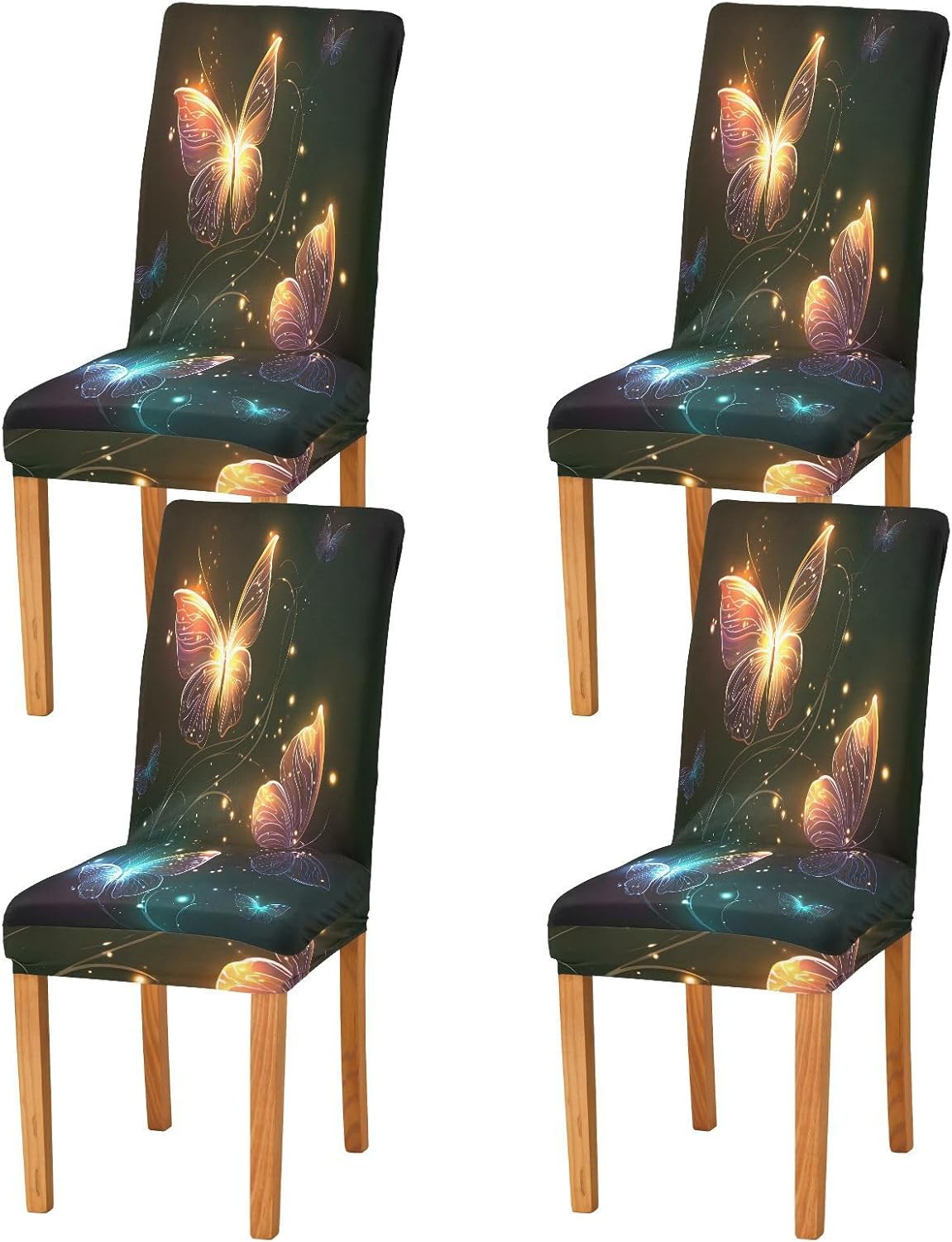 ALAZA Chair Covers for Dining Room, Glowing Butterfly Stretch Chair Cover Sets Chair Protector Removable Washable for Ktichen Restaurant Hotel
