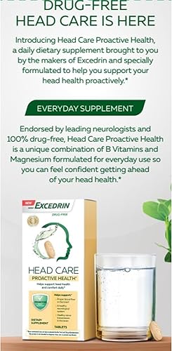 Miniatura 8 de Head Care Proactive Health from Excedrin Suplemento dietético para apoyar la salud de la cabeza y la comodidad diariamente 110 unidades