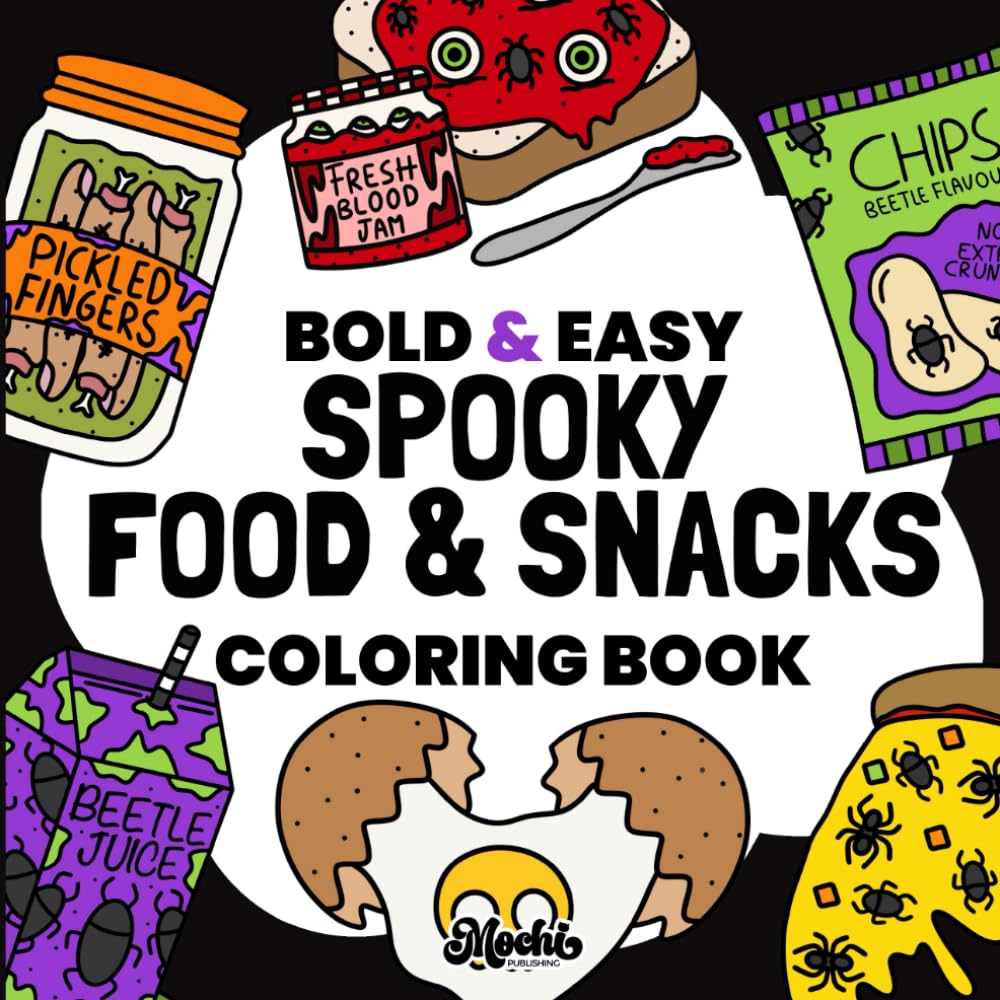 Spooky Food & Snacks Coloring Book: Bold and Easy Halloween Designs Featuring Creepy and Cute Food and Snacks for Adults Relaxation (Bold & Easy Coloring Books)