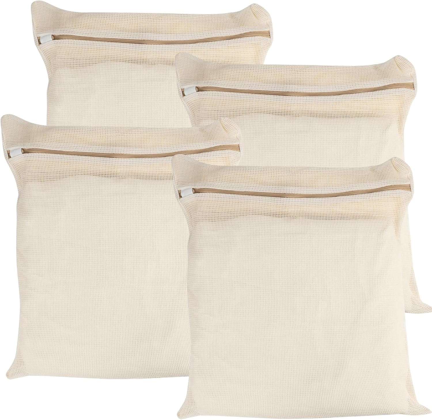 4 bolsas de lavandería de malla de algodón orgánico medianas con cremalleras resistentes