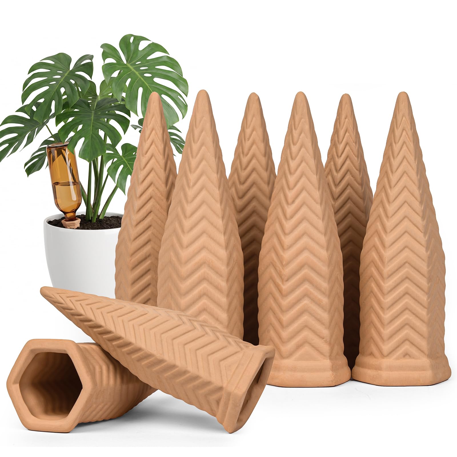 Aolso 8 Pack Natural Self Watering Spikes, Automatic Drip Irrigation System, Terracotta Automatic Plant Waterer Devices for Indoor & Outdoor-8-Pack