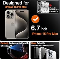 Vista 2 de Milomdoi 3 Pack Privacy Screen Protector for Apple iPhone 15 Pro Max with 3 Pack Tempered Glass Camera Lens Protector, Ultra 9H Accessories, Case