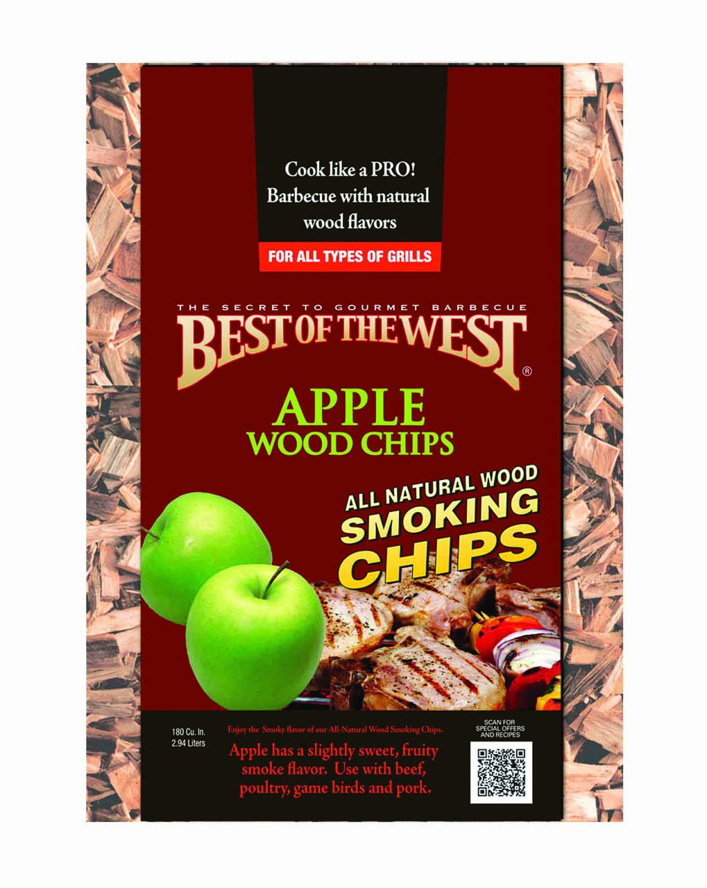 Best of the West All Natural BBQ Sweet Apple Wood Smoking Chips for All Grill Types, 180 Cubic Inches