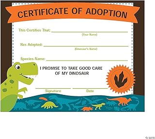 Fun Express Dinosaur Adoption Certificates - 12 Pieces