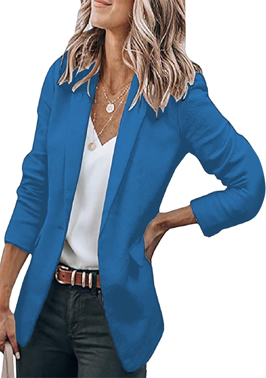 YMING Womens Casual Lapel Long Sleeve Blazer Open Front Work Jackets Button Solid Color Office Cardigan with Pockets