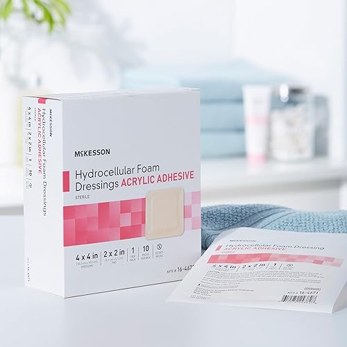 Miniatura 6 de McKesson Apósitos de espuma hidrocelular, estéril, adhesivo acrílico con borde, 4 x 4 pulgadas, 10 unidades, 1 paquete