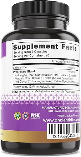 Miniatura 6 de Ancient Bliss Suplemento intestinal con fugas, cápsulas L de glutamina para apoyo intestinal con raíz de cardo bendito y hortensia, vegano y sin