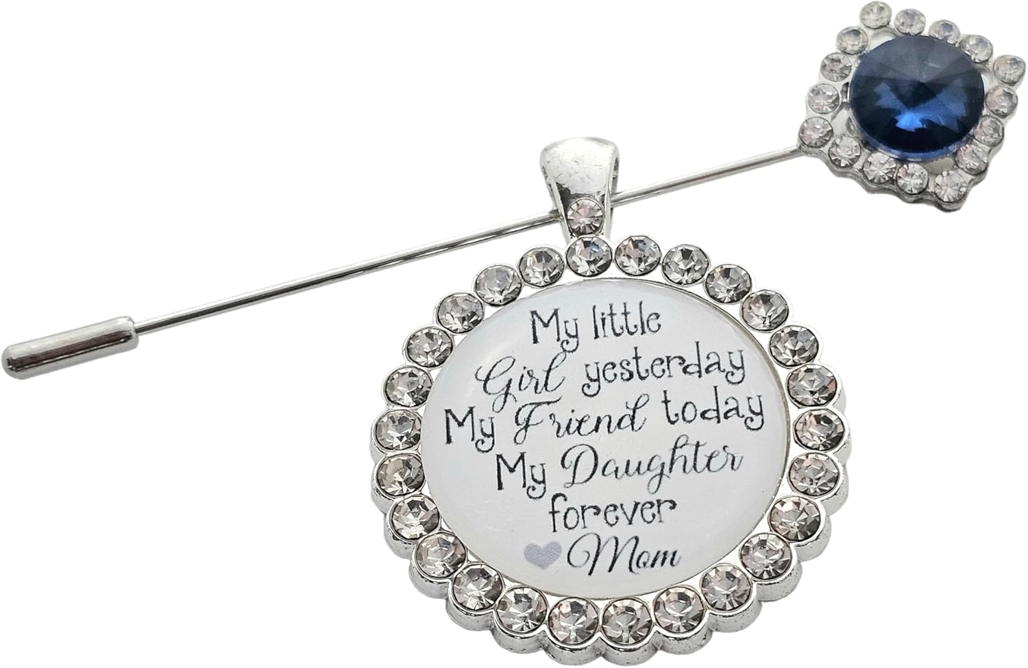 Memorial Bridal Bouquet Charm Something Blue Wedding Accessory Bridal Pin Bride Gift from Mom Wedding Jewelry Mother Daughter Gift Sapphire Flower Bouquet Pin