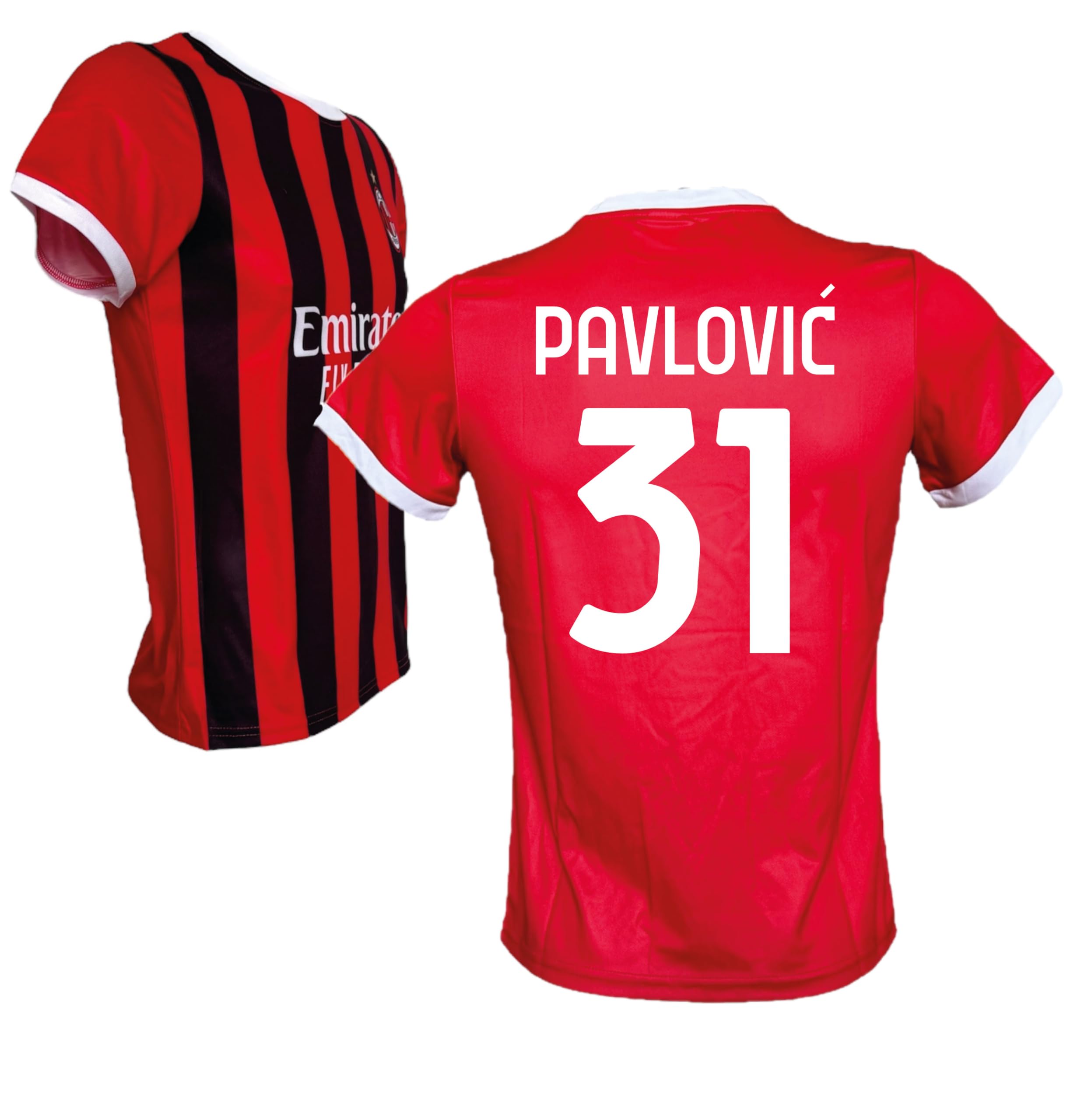AC Milan Maglia Pavlovic 31 Replica Ufficiale 2024/25, Rossonera a Strisce