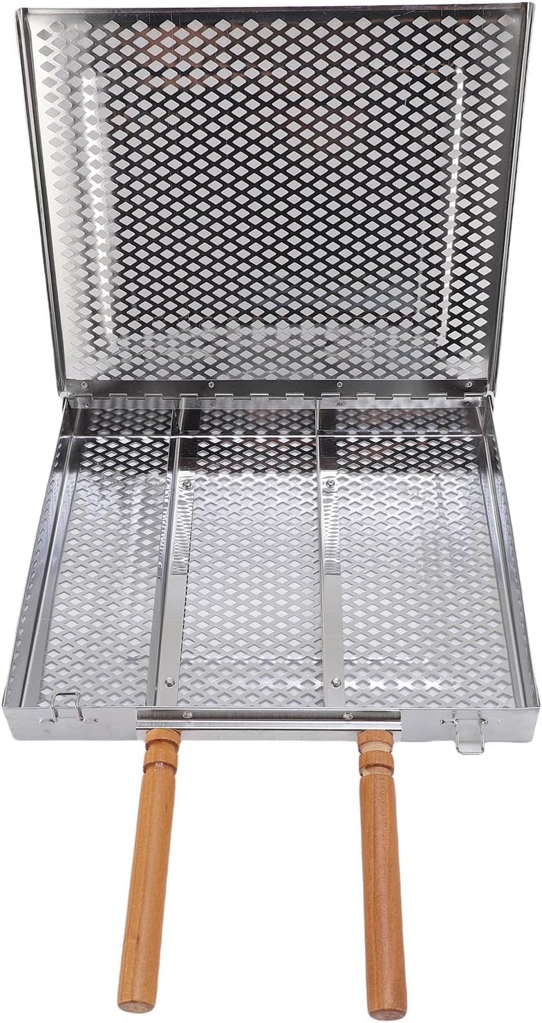 TOPINCN Grill Basket, Outdoor BBQ Rack With Handle, Barbeque Griller Cooking Accessories, BBQ Grilling Basket with Removable Dividers for Fish Vegetables Meat Camping Outdoor (Double Handle)