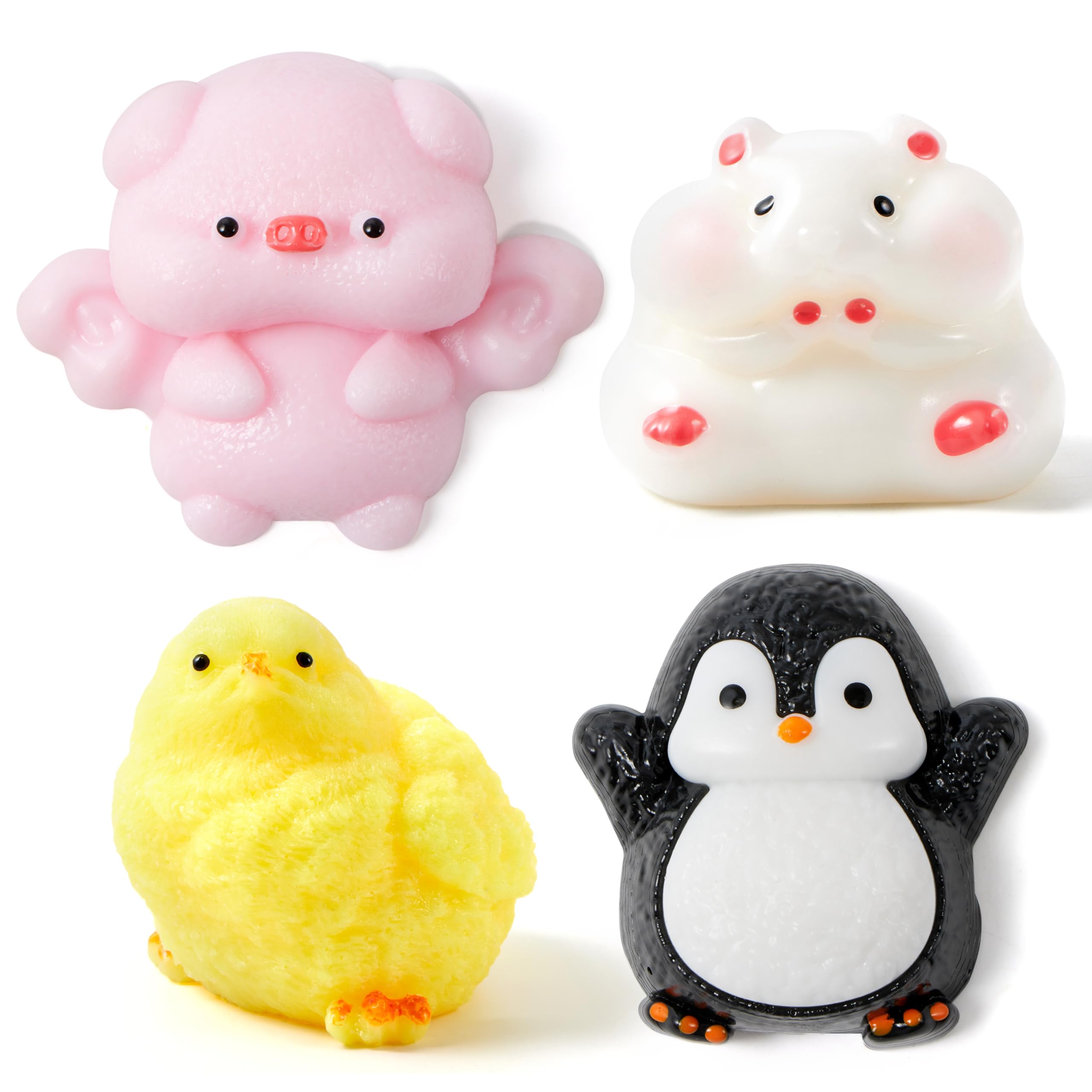 JOYIN 4 Pcs Animal Taba Toys, Ultra Soft Colorful Fufu Toys, Chick Taba Squeeze Toys for Adults Kids Basket Stuffers - Image 2