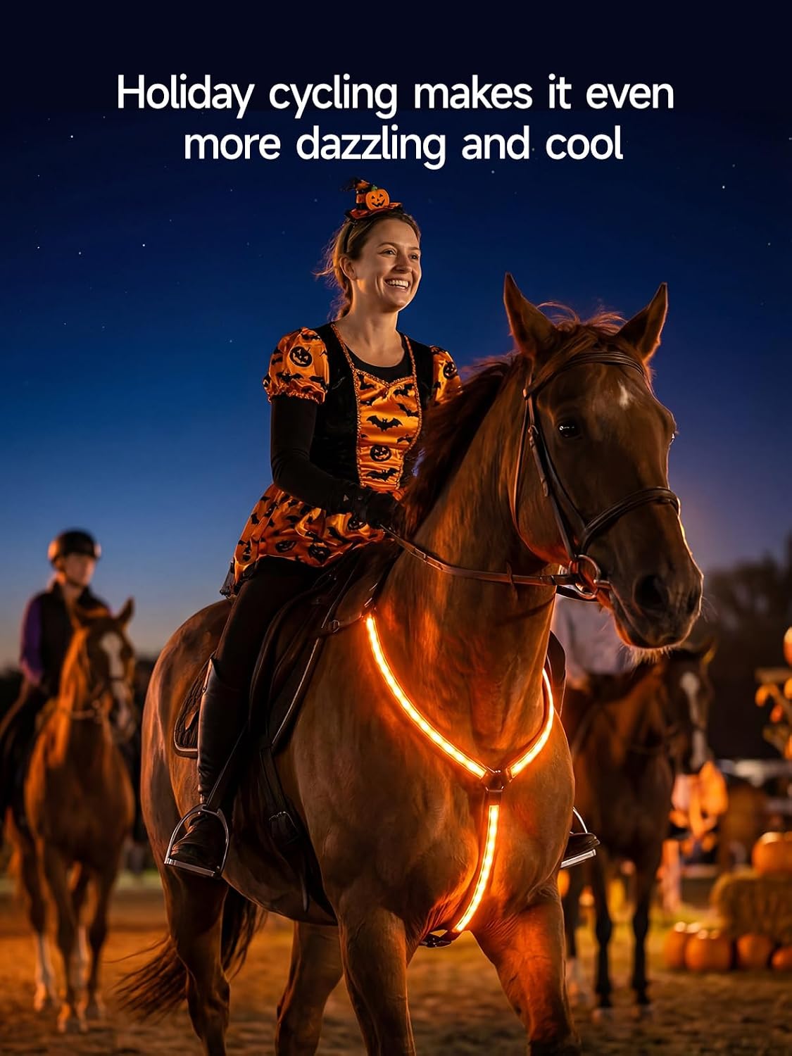 LED Horse Breastplate Collar, 7 Colors Light Up Horse Tack, USB Rechargeable, Adjustable Equestrian Safety Gear for Visibility & Safety During Night Riding