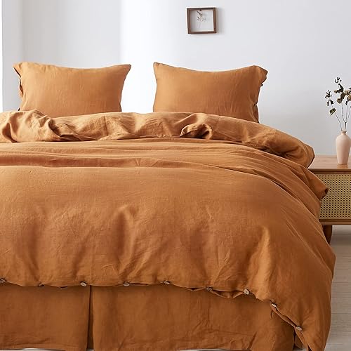 Miniatura 29 de Simple&Opulence Juego de funda de edredón 100% lino, 3 piezas de lino belga transpirable, 1 funda de edredón + 2 fundas de almohada con cierre