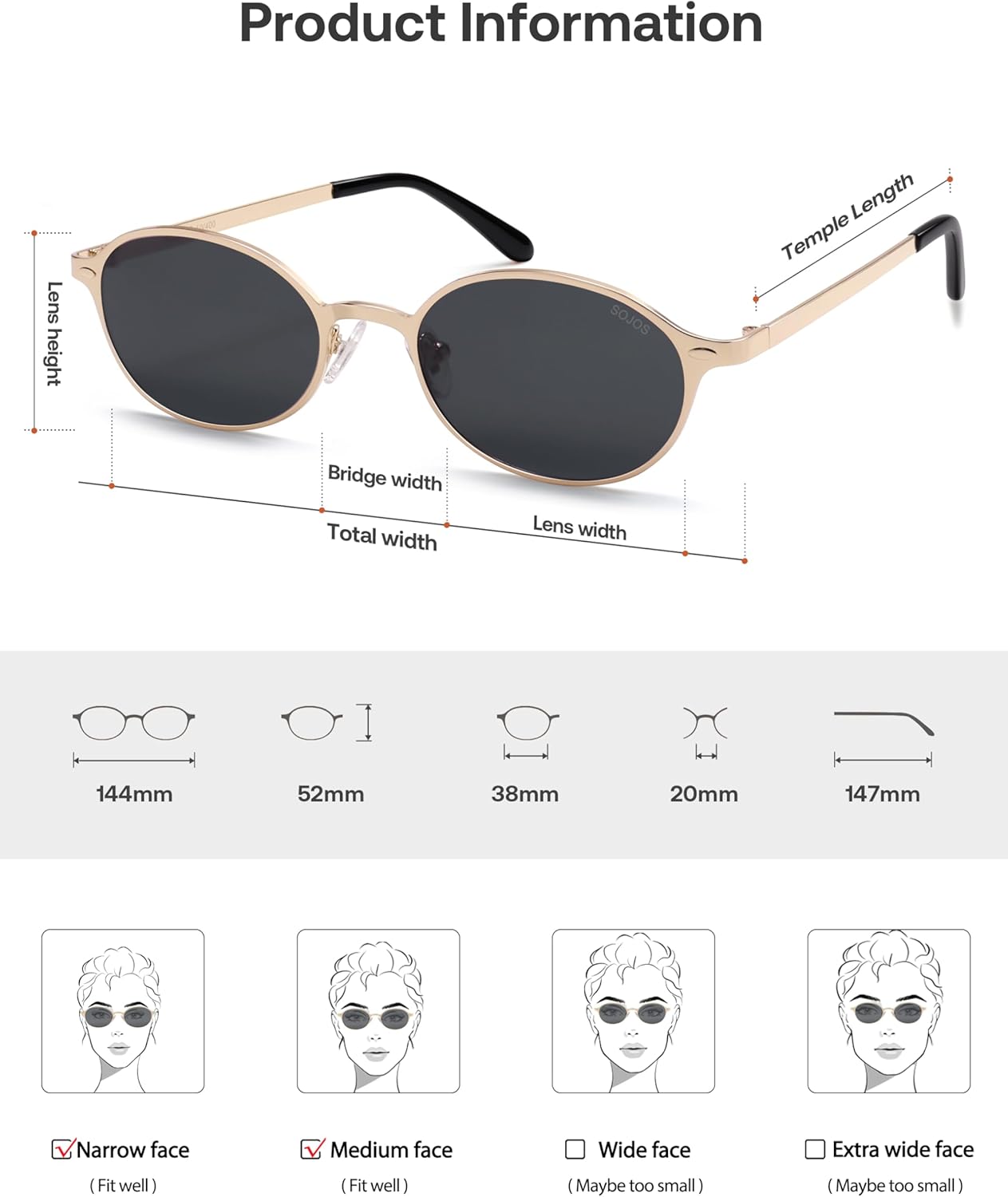 SOJOS Small Retro Oval Polarized Sunglasses Womens Mens, 80s 90s Chic Trendy Round Metal Frame Sunnies SJ1260 - Image 5