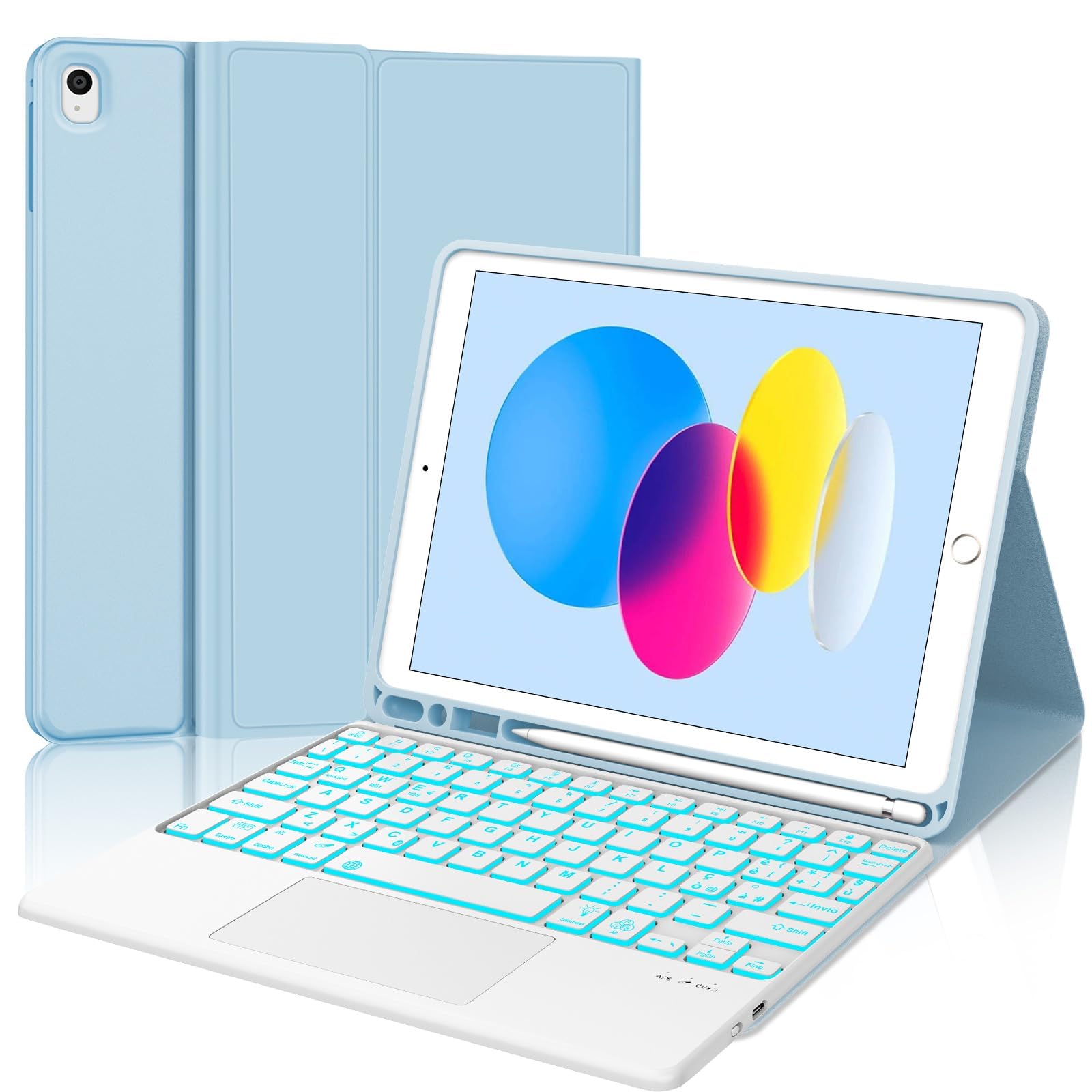 FOGARI Teclado Con Funda Para IPad 10ª Y 11ª Generación (A16) – Español Ñ, Touchpad Y Bluetooth Azul Claro