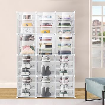 Clear Shoe Rack Organizer, 72 Pairs DIY Shoe Storage Cabinets Stand, 12-Tiers Stackable Shoe Storage Cabinet Stand, Transparent Plastic Storage Boxes for Heels, Boots, Slippers (72 Pairs)