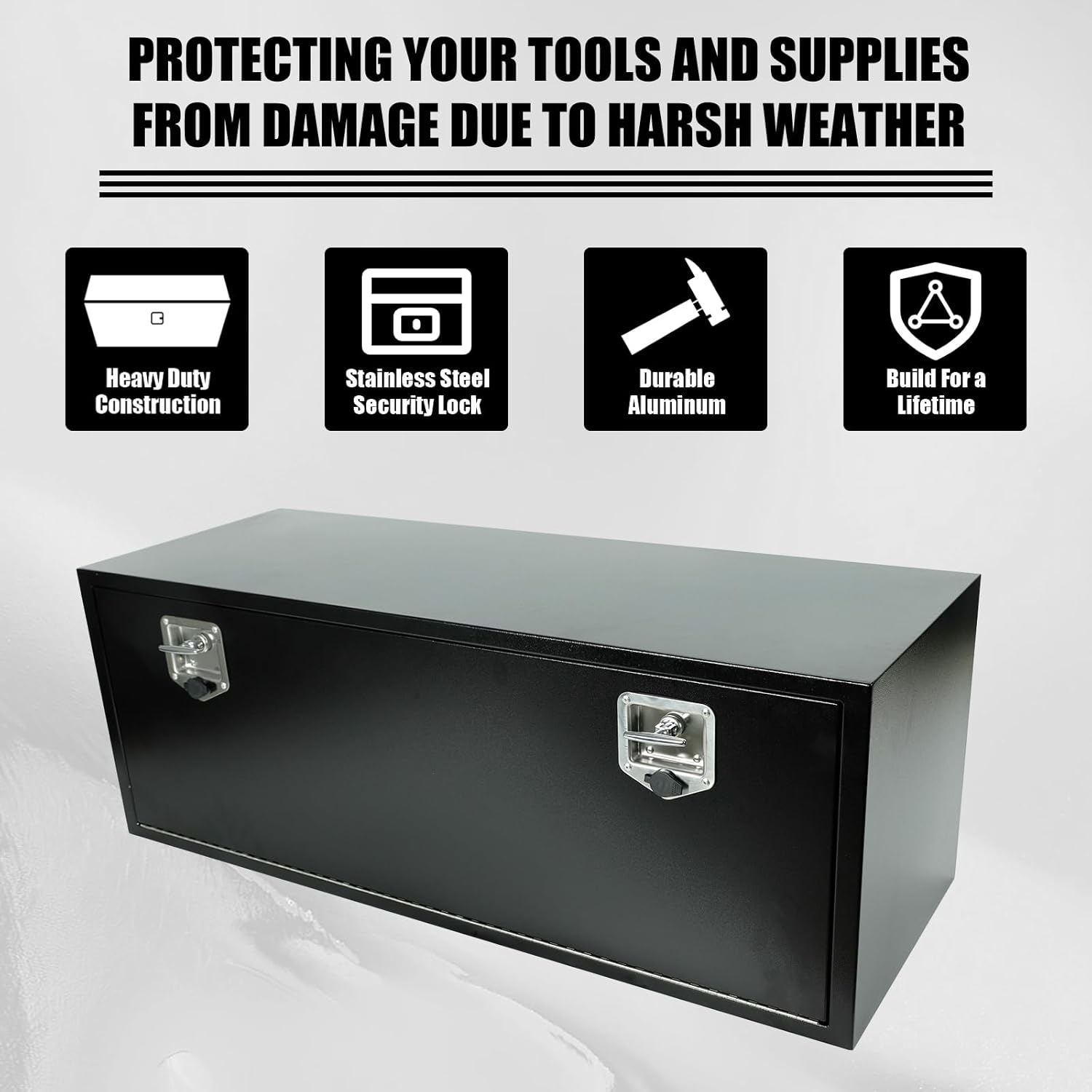 Heavy Duty Underbody Tool Box Truck Bed Storage with T-Handle Lock Black Steel Smooth Surface Truck Tool Box for Truck，Pick Up,RV，Trailer，48 x 18 x 18 inch