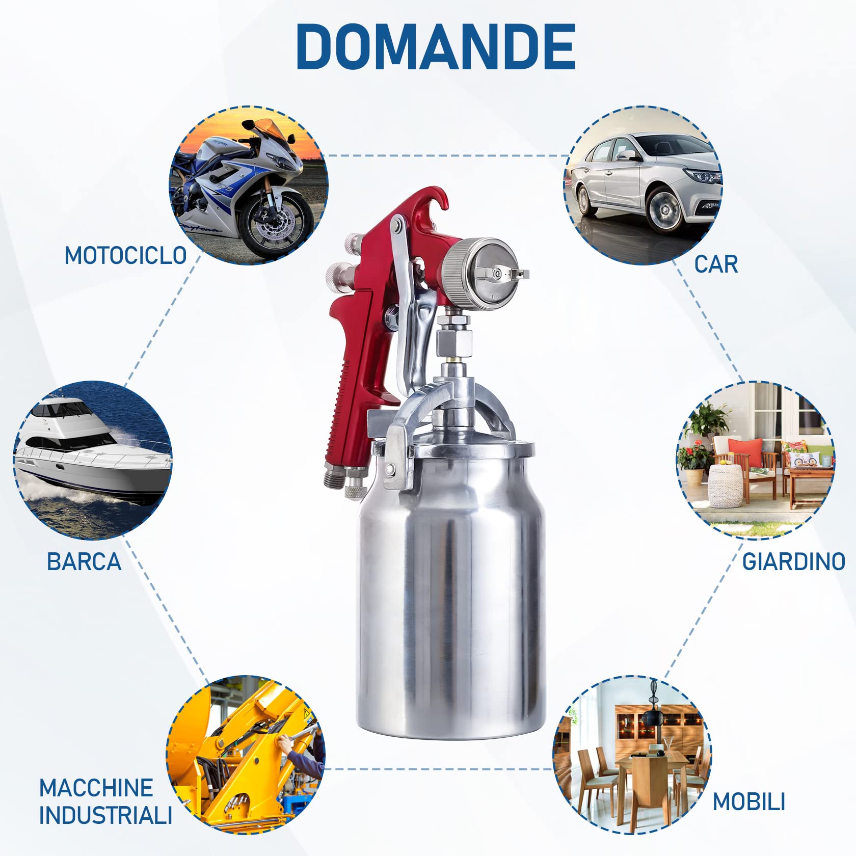 CarBole Pistola a Spruzzo a Aspirazione: Sistema Professionale a Spruzzo d'aria per Camion, Recinzione di Mobili, 1000 cc, Tazze di Vernice con Ugello da 1,3 mm, 1,8 mm, 2,0 mm (Rosso)