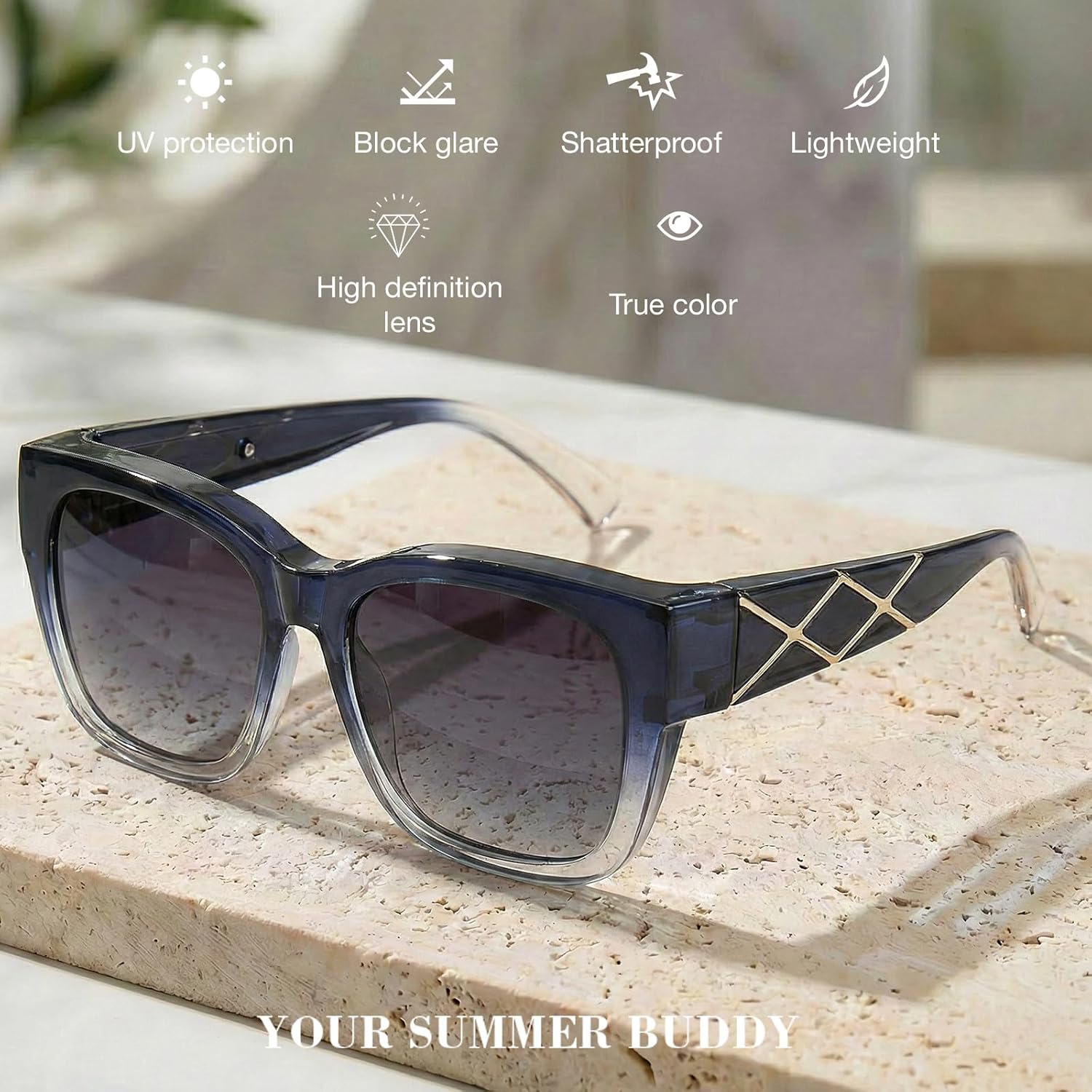 LVIOE Polarized Fit Over Sunglasses for Women Men Oversized Square Over Glasses Sunglasses with UV Protection